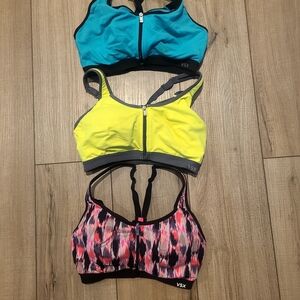 VSX Sports Bra Trio - Teal, Neon Yellow, and Pink Pattern